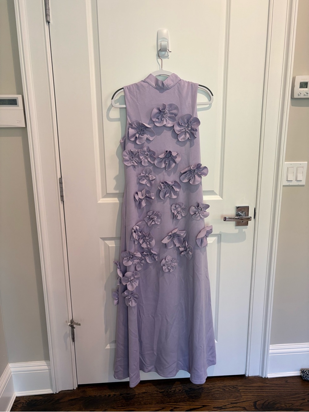 Lilac High-Neck Maxi Dress with 3D Floral Details